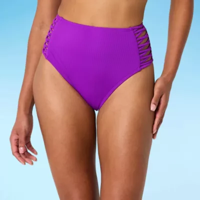 Decree Womens Textured Juniors High Waist Bikini Swimsuit Bottom