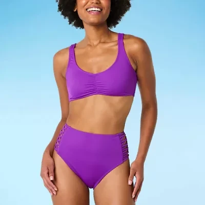 Decree Womens Neon Textured Juniors Bralette Bikini Swimsuit Top