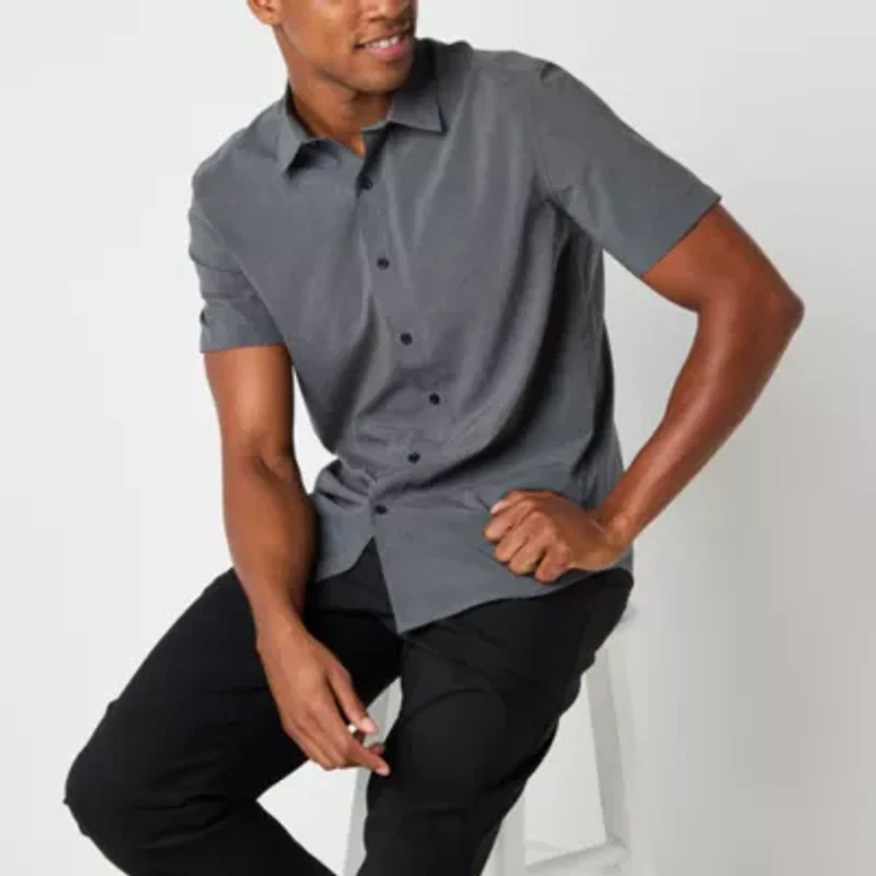 Stylus Mens Short Sleeve Regular Fit Button-Down Shirt