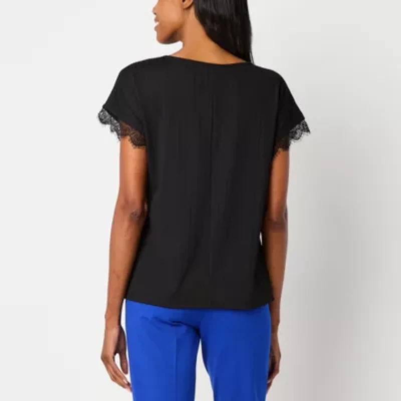 Liz Claiborne Womens Round Neck Short Sleeve Blouse