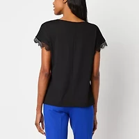 Liz Claiborne Womens Round Neck Short Sleeve Blouse