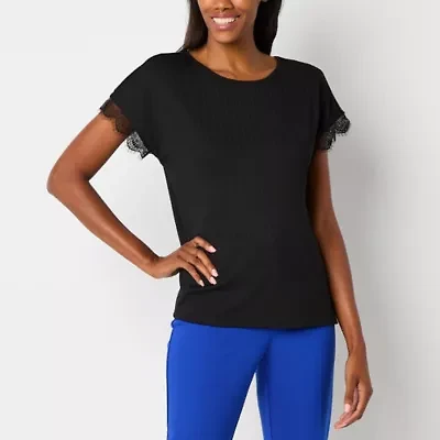 Liz Claiborne Womens Round Neck Short Sleeve Blouse