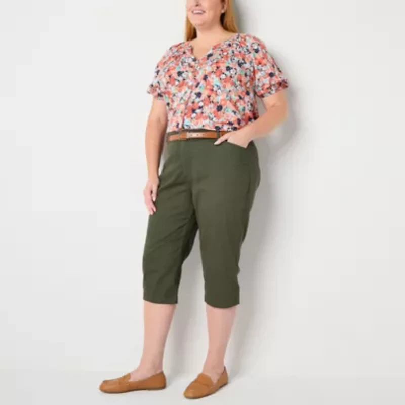 St. John's Bay Womens Plus Straight Mid Rise Capri Pant