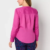 St. John's Bay Womens Long Sleeve Cuffed Sleeve Regular Fit Button-Down Shirt