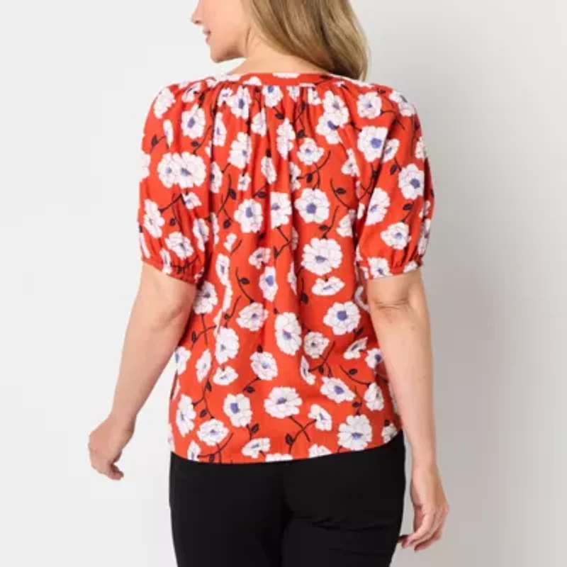 St. John's Bay Womens Split Crew Neck Short Sleeve Blouse
