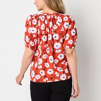 St. John's Bay Womens Split Crew Neck Short Sleeve Blouse