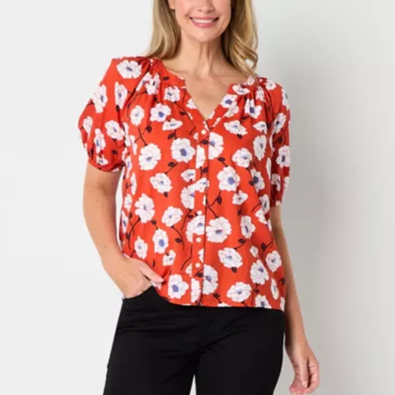 St. John's Bay Womens Split Crew Neck Short Sleeve Blouse
