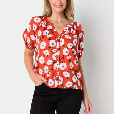 St. John's Bay Womens Split Crew Neck Short Sleeve Blouse