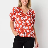 St. John's Bay Womens Split Crew Neck Short Sleeve Blouse