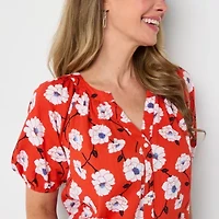 St. John's Bay Womens Split Crew Neck Short Sleeve Blouse