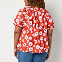 St. John's Bay Womens Plus Split Crew Neck Short Sleeve Blouse