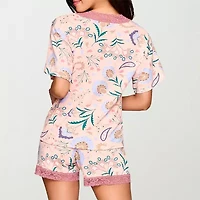 Ilusion Womens Round Neck Short Sleeve 2-pc. Pajama Sets