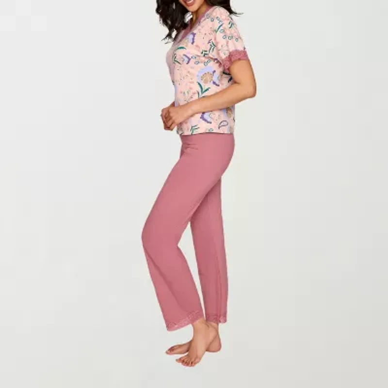 Ilusion Womens Round Neck Short Sleeve 2-pc. Pajama Sets