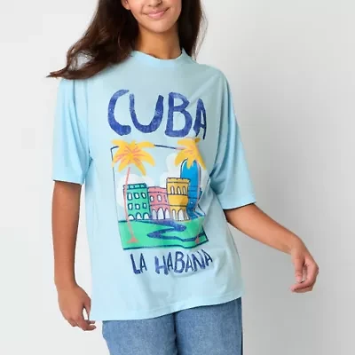 Ripple Junction Cuba La Havana Oversized Tee Womens Juniors Crew Neck Short Sleeve Regular Fit Graphic T-Shirt