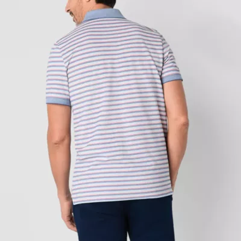 St. John's Bay Essential Striped Oxford Mens Slim Fit Short Sleeve Polo Shirt