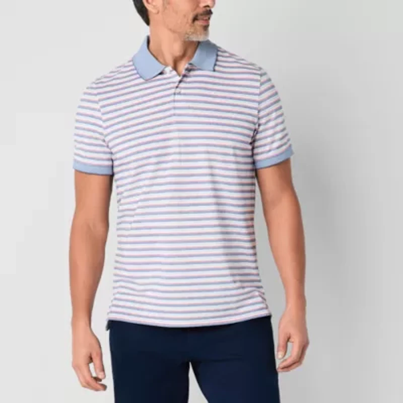 St. John's Bay Essential Striped Oxford Mens Slim Fit Short Sleeve Polo Shirt