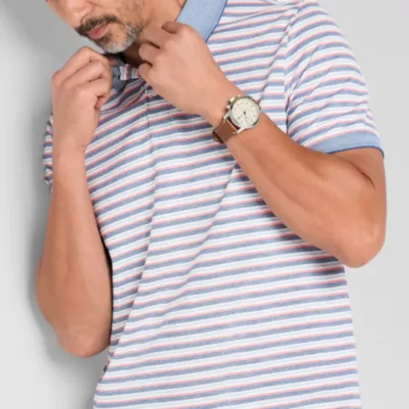 St. John's Bay Essential Striped Oxford Mens Slim Fit Short Sleeve Polo Shirt