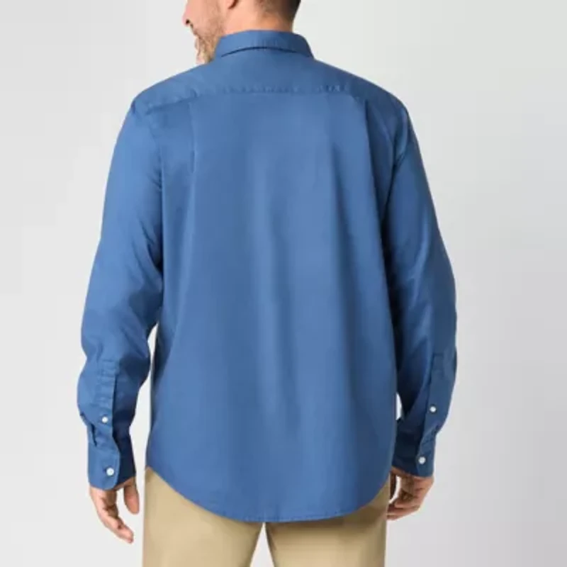 St. John's Bay Stretch Poplin Mens Long Sleeve Classic Fit Button-Down Shirt