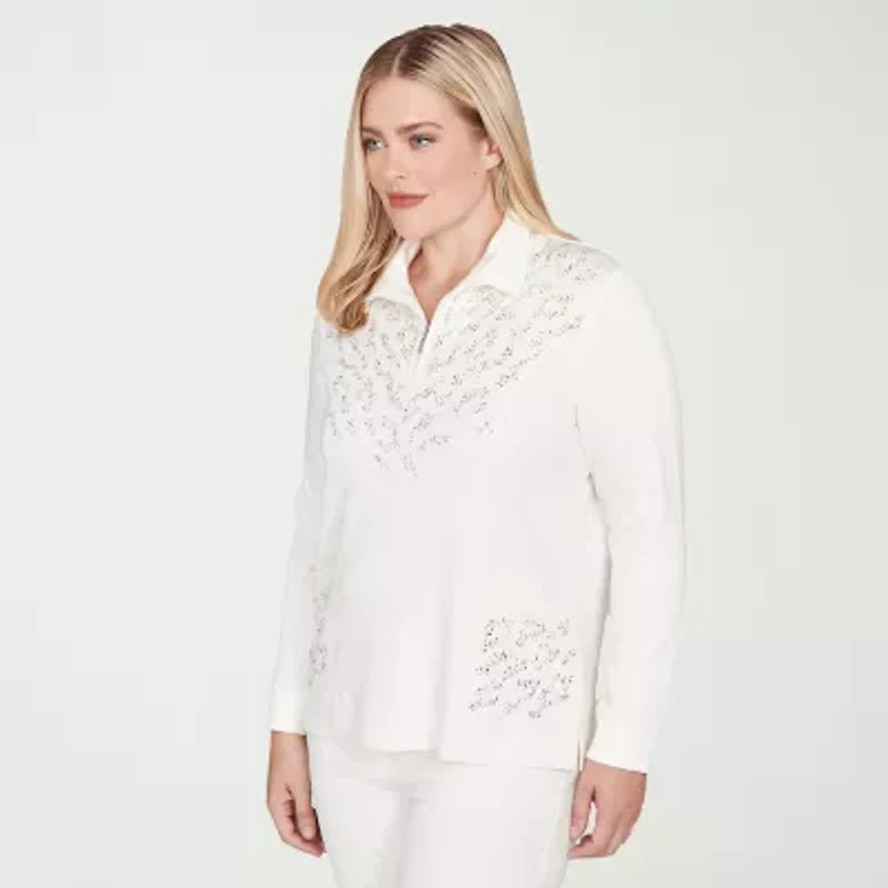 Alfred Dunner Vienna Womens 3/4 Sleeve Quarter-Zip Pullover