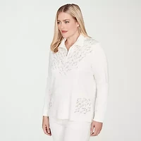 Alfred Dunner Vienna Womens 3/4 Sleeve Quarter-Zip Pullover