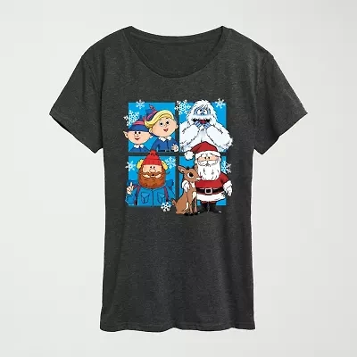 Womens Crew Neck Short Sleeve Regular Fit Rudolph Graphic T-Shirt