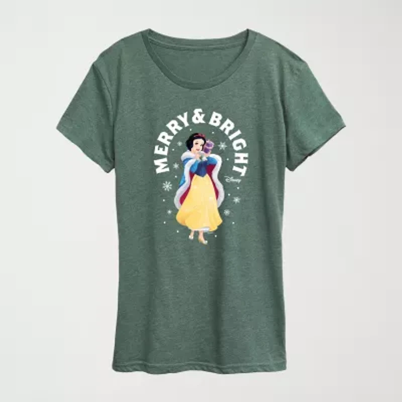 Womens Crew Neck Short Sleeve Regular Fit Princess Graphic T-Shirt