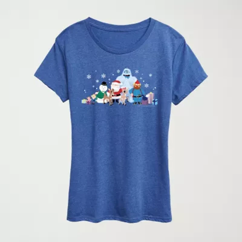 Womens Crew Neck Short Sleeve Regular Fit Rudolph Graphic T-Shirt