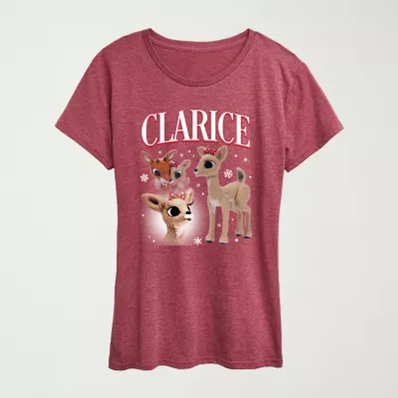 Womens Crew Neck Short Sleeve Regular Fit Rudolph Graphic T-Shirt