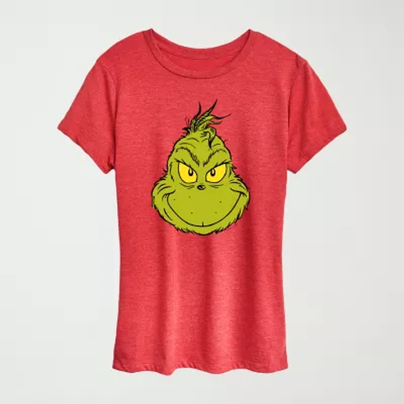 Womens Crew Neck Short Sleeve Regular Fit Grinch Graphic T-Shirt