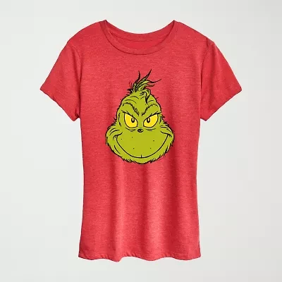 Womens Crew Neck Short Sleeve Regular Fit Grinch Graphic T-Shirt
