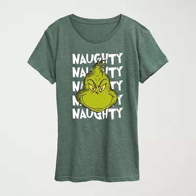 Womens Crew Neck Short Sleeve Regular Fit Grinch Graphic T-Shirt