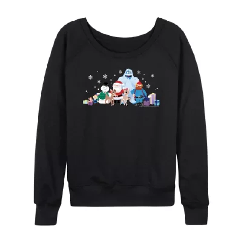 Womens Round Neck Long Sleeve Regular Fit Rudolph Graphic T-Shirt