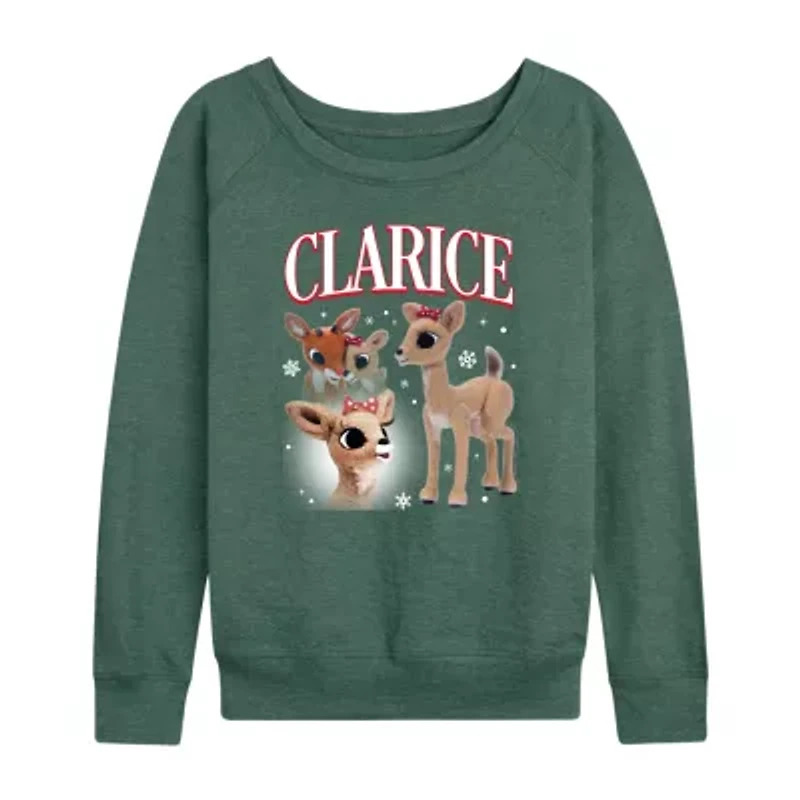 Womens Boat Neck Long Sleeve Regular Fit Rudolph Graphic T-Shirt