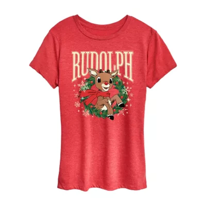 Womens Crew Neck Short Sleeve Regular Fit Rudolph Graphic T-Shirt