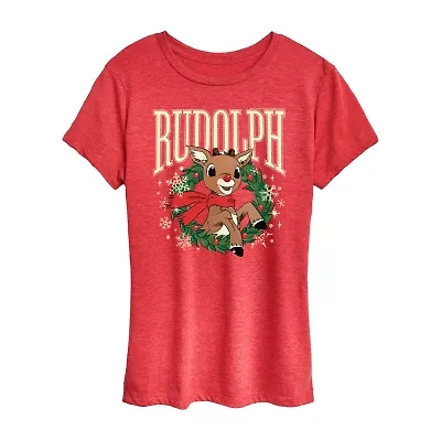 Womens Crew Neck Short Sleeve Regular Fit Rudolph Graphic T-Shirt