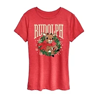 Womens Crew Neck Short Sleeve Regular Fit Rudolph Graphic T-Shirt