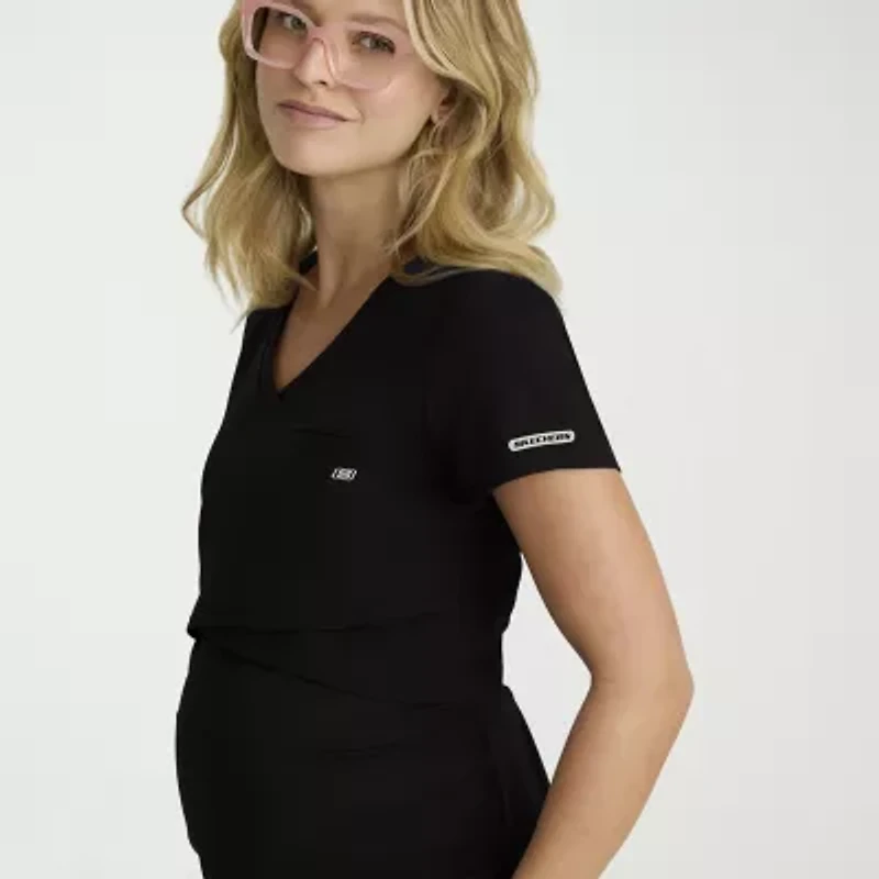 Skechers Skt269 Bloom 1-Pocket Maternity Top Womens V Neck Short Sleeve Stretch Fabric Moisture Wicking Scrub