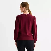 Liz Claiborne Womens Crew Neck Embellished Long Sleeve Pullover Sweater