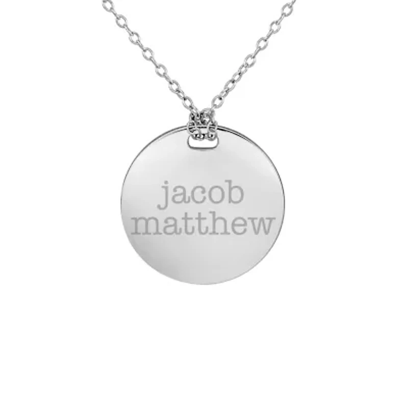 Personalized Sterling Silver 19mm Round Couple's Name Pendant Necklace