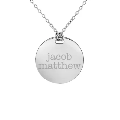 Personalized Sterling Silver 19mm Round Couple's Name Pendant Necklace