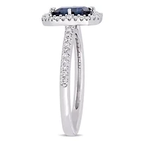 Modern Bride Gemstone Womens 1/4 CT. T.W. Genuine Blue Sapphire 14K White Gold Halo Engagement Ring
