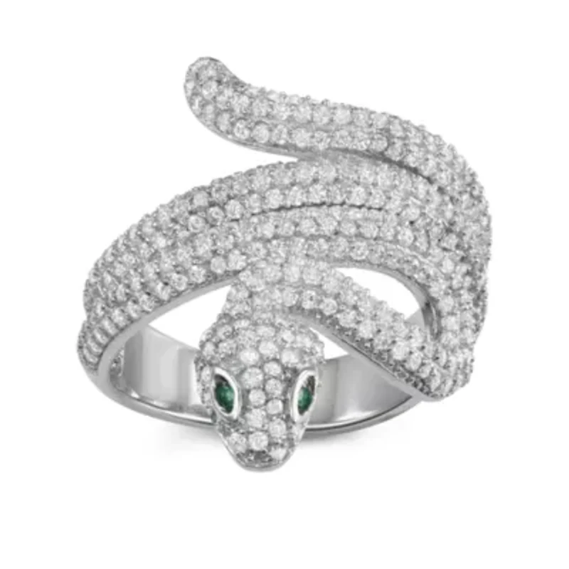 Womens 3 CT. T.W. Cubic Zirconia Sterling Silver Snake Cocktail Ring