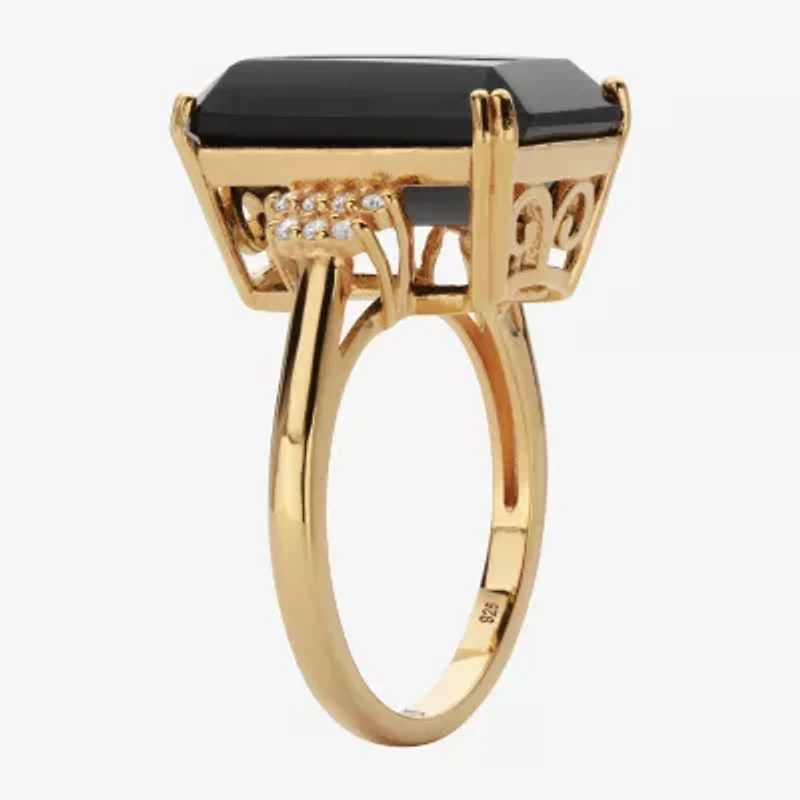 Womens Genuine Black Onyx 18K Gold Over Silver Cocktail Ring