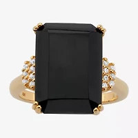 Womens Genuine Black Onyx 18K Gold Over Silver Cocktail Ring