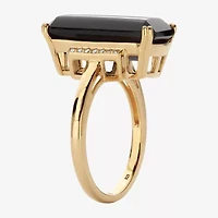 Womens Genuine Black Onyx 18K Gold Over Silver Cocktail Ring