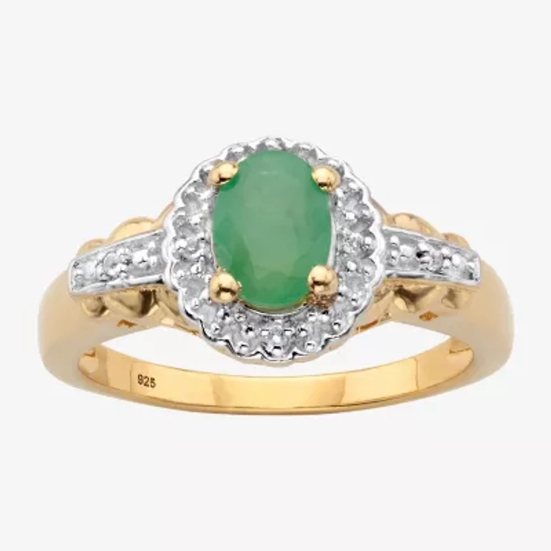 Womens Genuine Green Emerald 14K Gold Over Silver Cocktail Ring