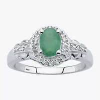 Womens Genuine Green Emerald Sterling Silver Cocktail Ring