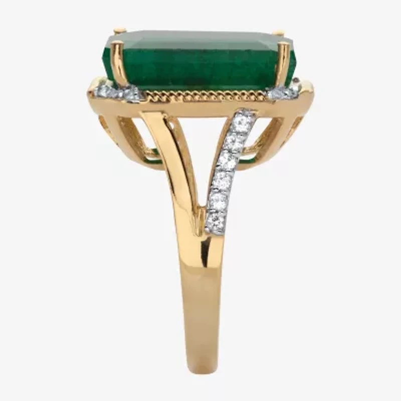 Womens Genuine Green Emerald 14K Gold Over Silver Cocktail Ring