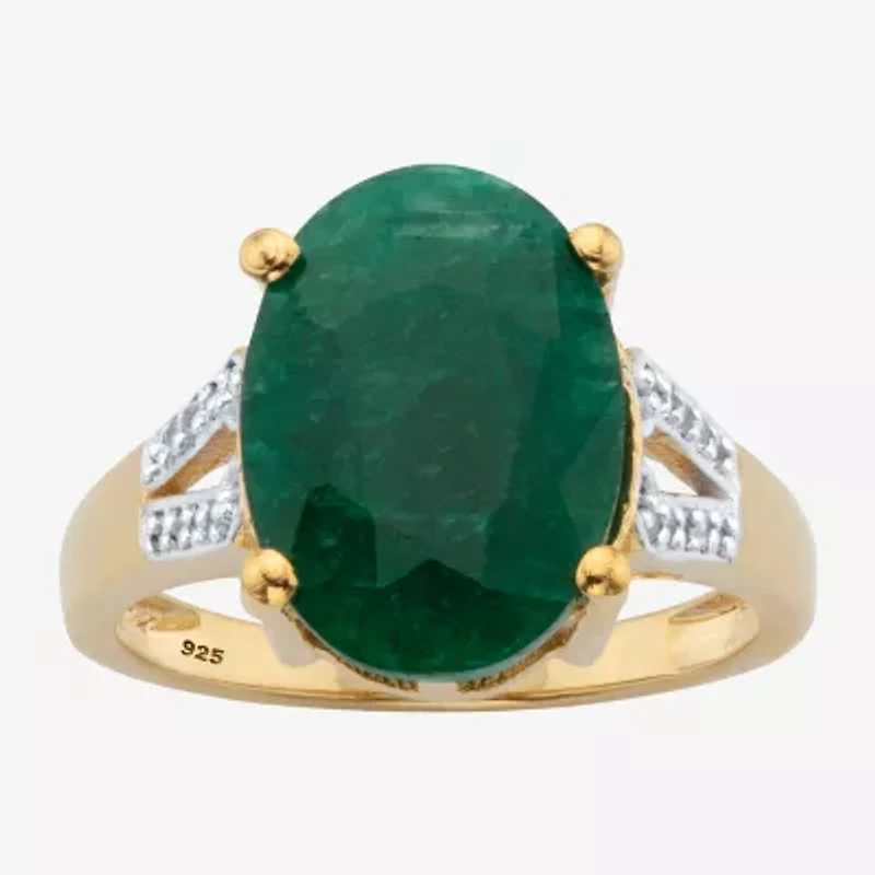 Womens Genuine Green Emerald 14K Gold Over Silver Cocktail Ring