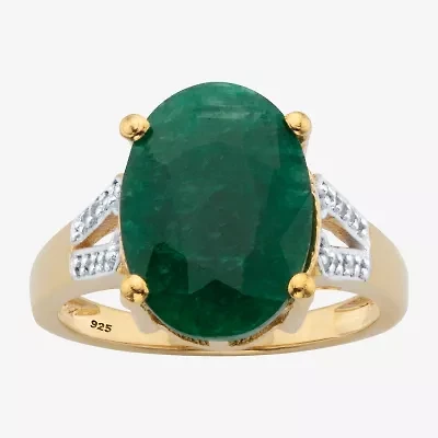 Womens Genuine Green Emerald 14K Gold Over Silver Cocktail Ring